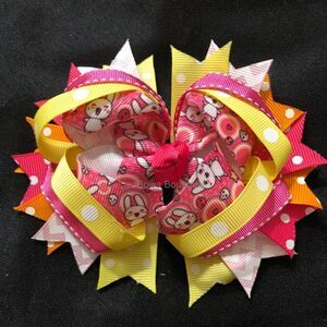 Pink Easter Bunny Deluxe Bow  5B1749  Handmade NWT Boutique